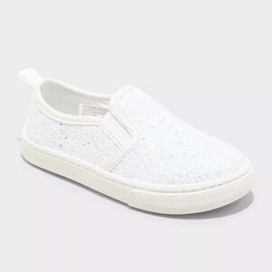 Cat & Jack Toddler Yana Glitter Slip-On Sneakers White Size 11T New With Tags